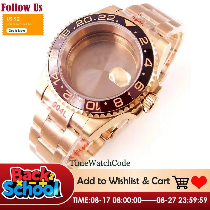 

40mm Rose Gold Plated Watch Case Sapphire Jubilee Strap Fit NH34 NH35 NH36/38 ETA2824 PT5000 Miyota8215 DG2813 20BAR Waterproof