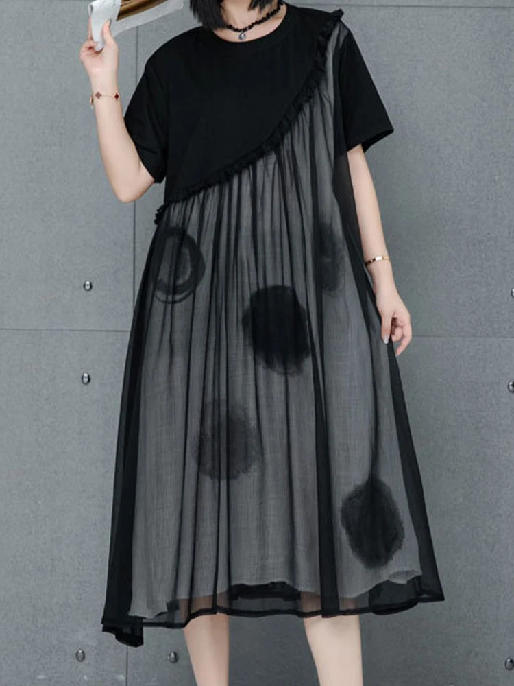 AmaxluluE Summer Chiffon Dot Ladies Dress Vintage Luxury Leisure Clothes Classic Fashion Cotton Elegant Harajuku Gothic Vestidos