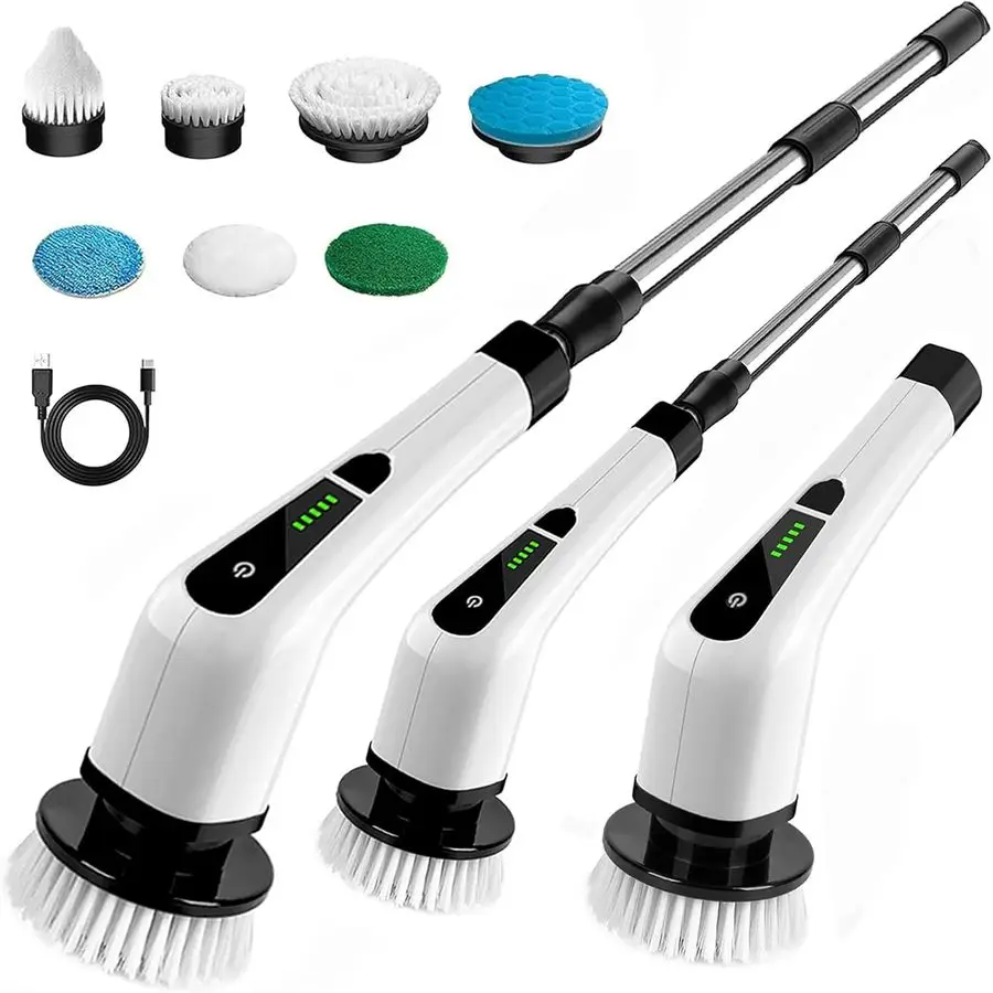 Épurateur rotatif, brosse de nettoyage sans fil, épurateur électrique avec 7 têtes de brosse remplaçables pour carrelage, salle de bain, douche, baignoire, gaz