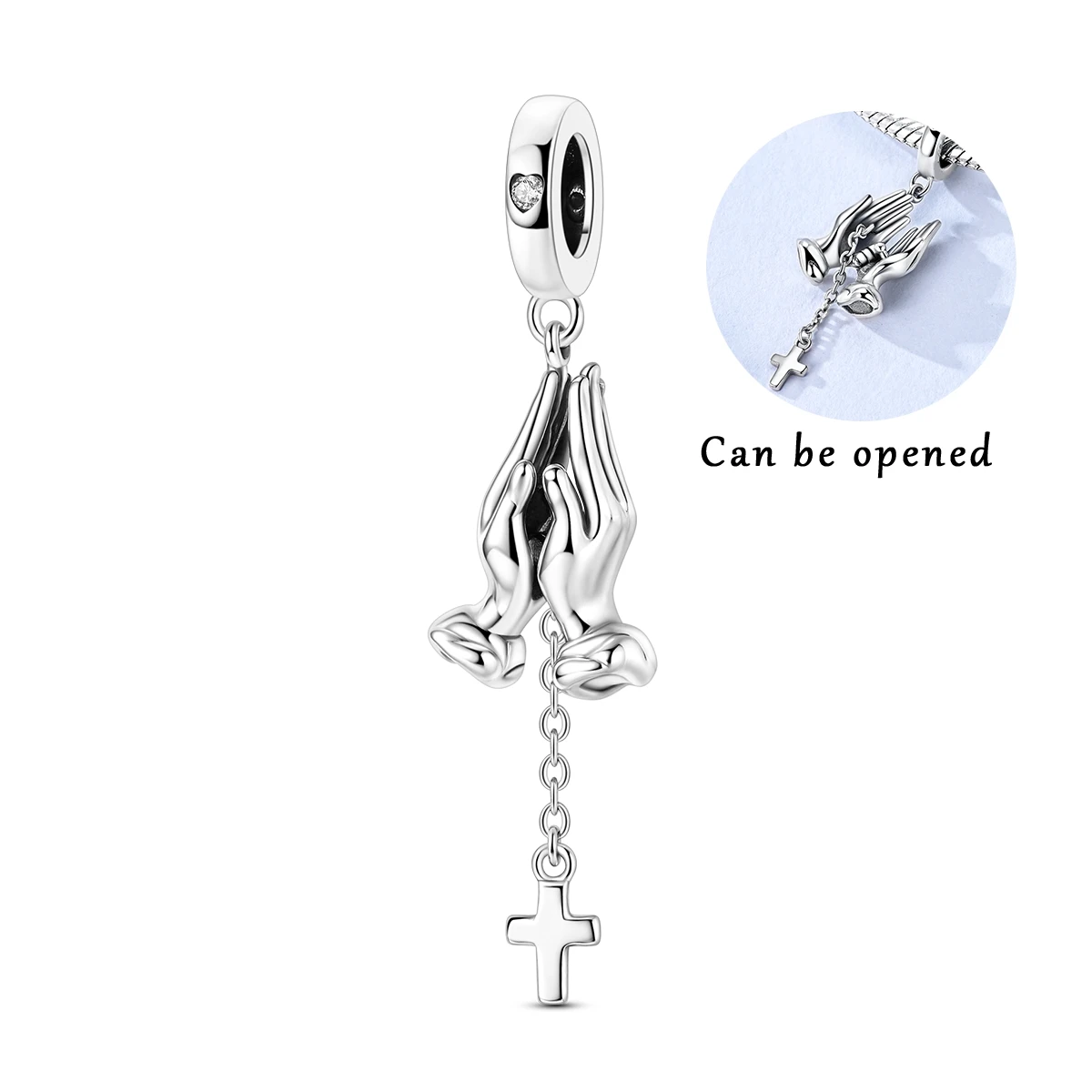 925 Sterling Silver Prayer Hand Charms Bead CZ Zircon Cross Dangle Fit Original Bracelet DIY Women Jewelry Gift