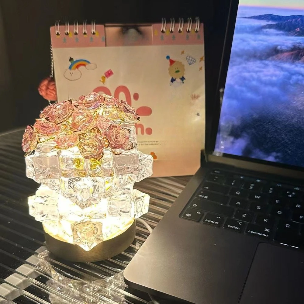 

DIY Night Light Simulated Flowers LED Light Creative Light Bedside Tabletop Decoration Table Lamp Valentine Day Birthday Gift