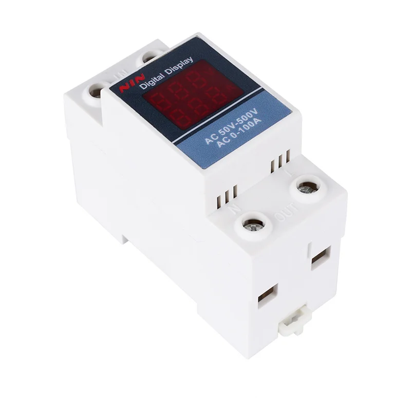 DIN Rail LED Digital Voltmeter Ammeter AC50-500V 220V 380V 1-63A 1-100A Panel Voltage Ammeter Voltammetry Tester