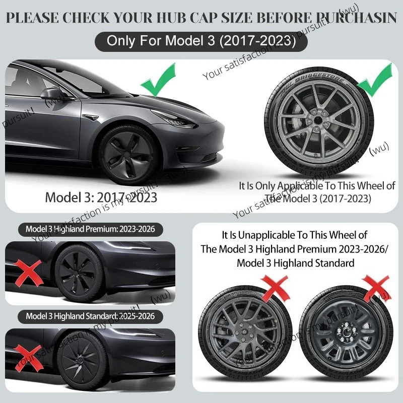 Four 18-inch hubcaps for Tesla Model 3 2017-2023,