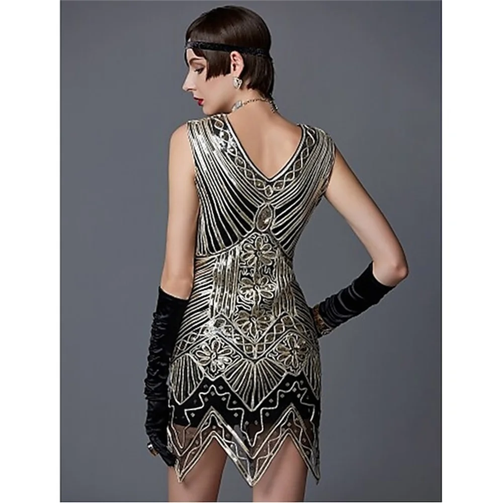 Imagem -03 - Vestido Retrô Flapper Feminino Borla de Lantejoulas Roupas de Franja Bandana o Grande Gatsby Década de 20 1920 Conjunto Peças