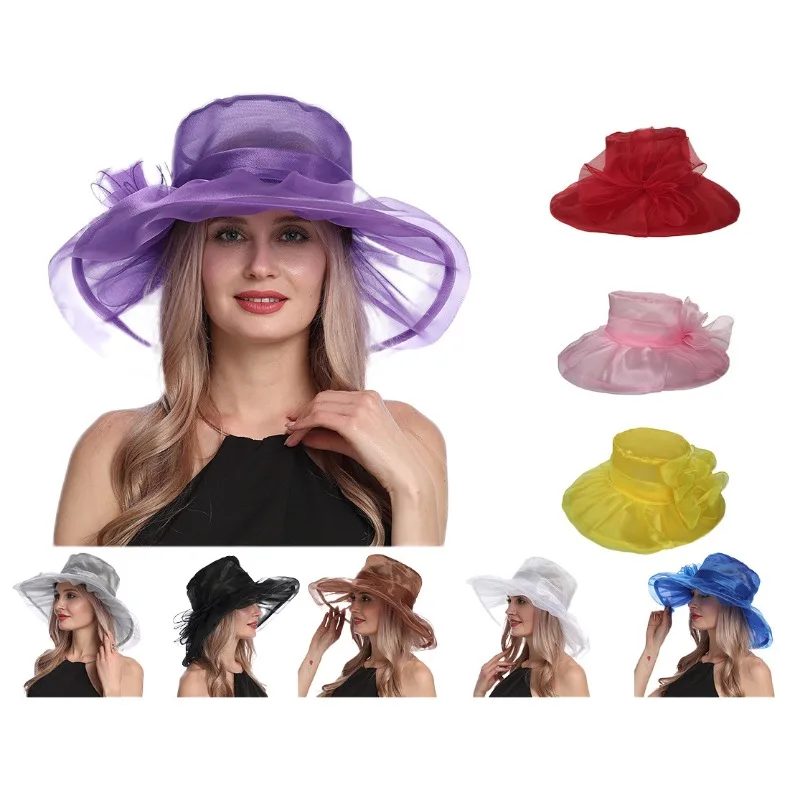 

Organza Wide Brim Sun Hat Mesh UV Protection Hat European American Large Head Size Sunscreen Visor for Outdoor Beach Travel