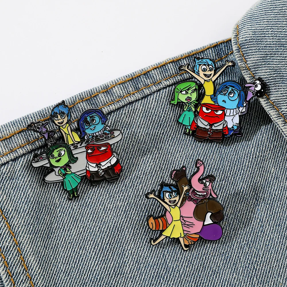 Disney Inside Out Cartoon Enamel Pins Cute Joy Sadness Anger Metal Brooches Denim Jacket Pin Ladies Brooch Boys Gift for Friends