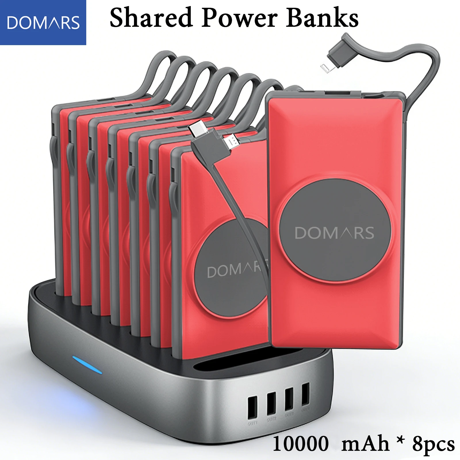 

Domars Shared Power Bank with Built-in Data Cable 8pcs 10000mAh Magnetic Fast Charging Mobile Battery CCC Certified