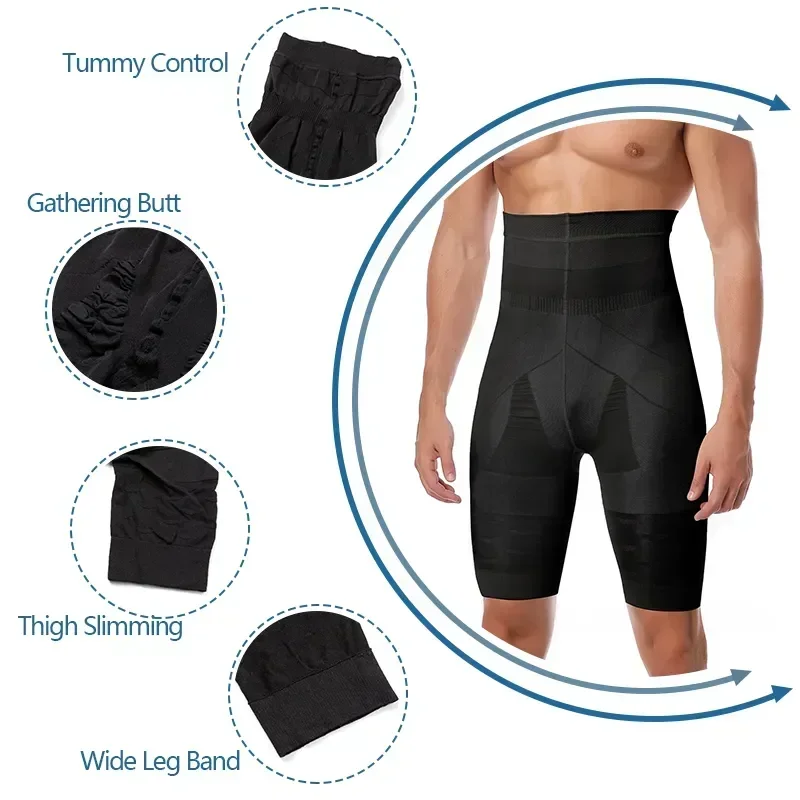 Controle de compressão corpo roupa interior shapewear shaper abdômen barriga alta shorts masculinos cintura emagrecimento barriga plana boxer perna briefs