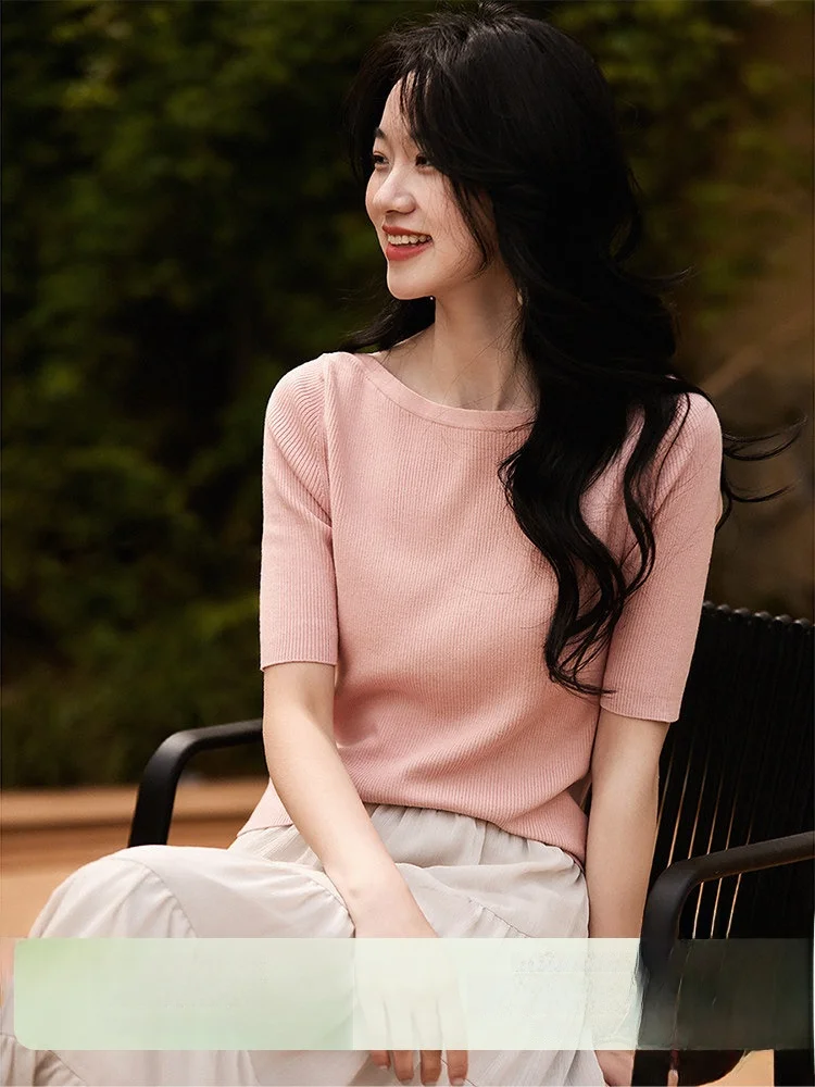 

Xhange Silk Blend Thin Knitted irt Spring 2026 Women's ort Sve One oulder Design Breathable Comfortable Casual Top
