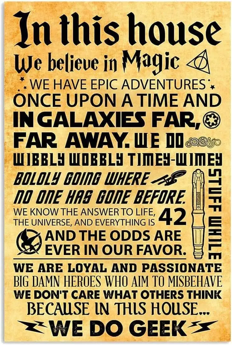 Nostalgic Vintage Metal Wall Décor 8 X 12 Inches in This House We Believe in Magic We Do Geek Poster Wall Art On Birthday C sign