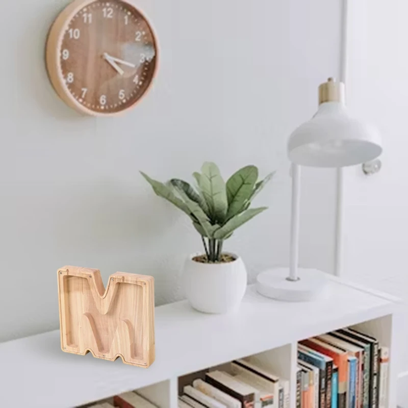 Buchstaben-Sparschwein für Kinder, transparentes Münzbank mit Alphabet aus Holz, personalisierte dekorative Geldsparbank, einfache Installation