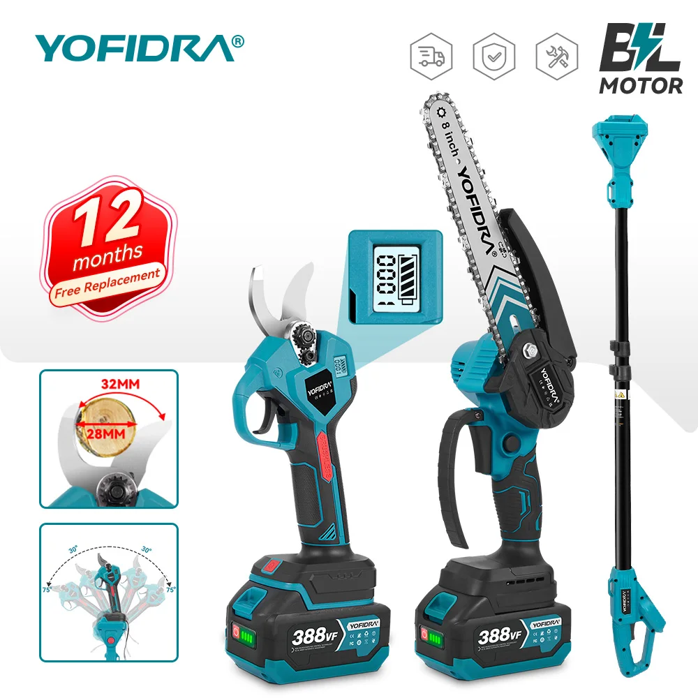 YOFIDRA 8 pouces sans brosse télescopique pôle électrique tronçonneuse ciseaux haute branche jardin outil d'élagage pour Makita 18V batterie broche