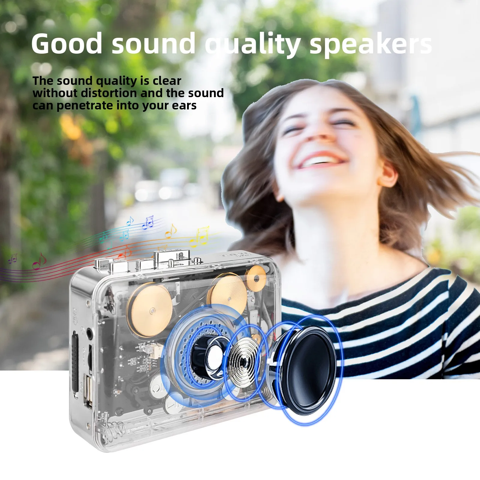 Transparent Retro Stereo Cassette Walkman Portable Cassette to MP3 Player Mini Tape Player MP3 Converter Compatible Music