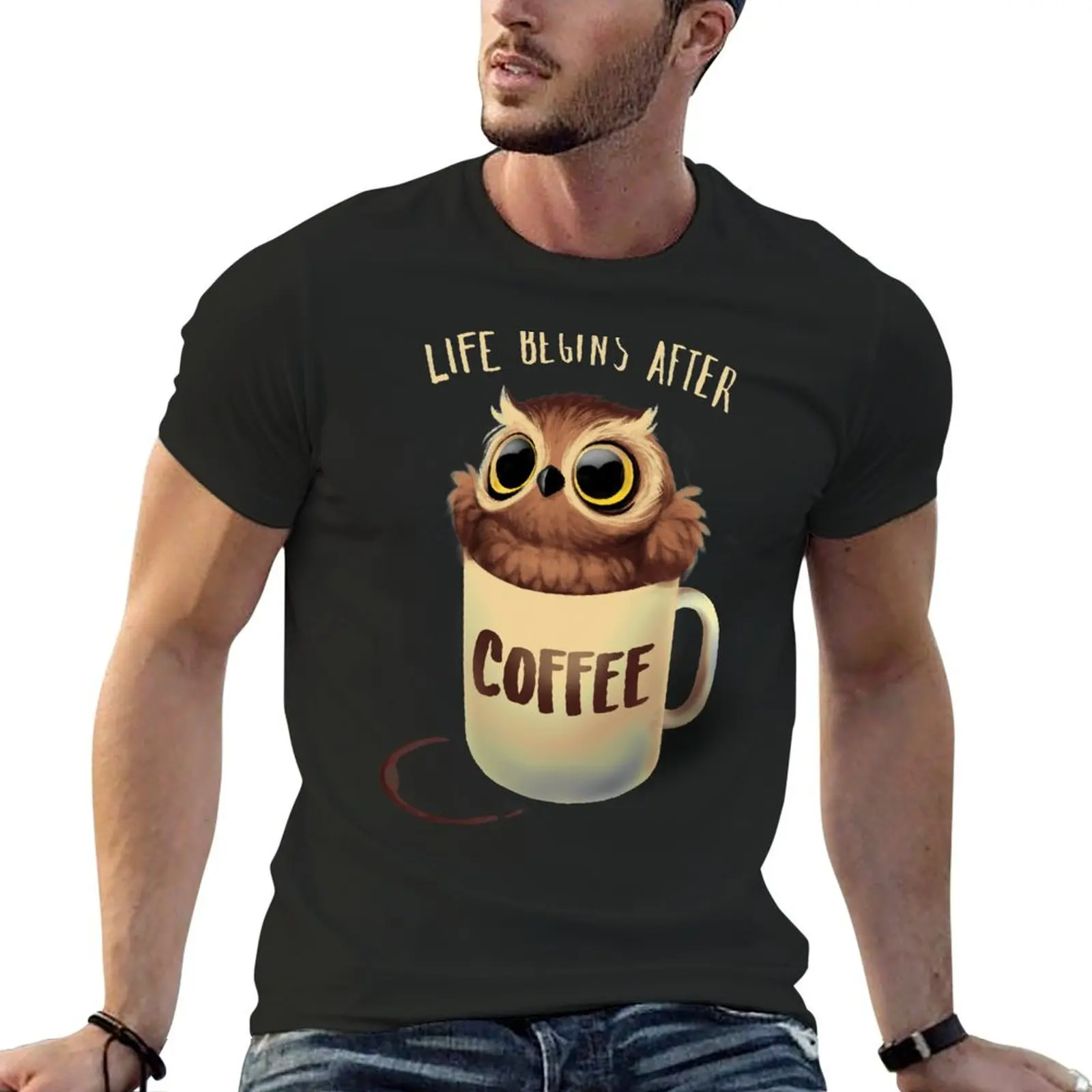 Night Owl Coffee - Cute Bird - Life Begins after Coffee T-Shirt customs design your own boys whites men workout shirt