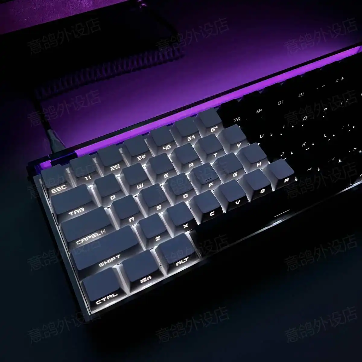 Side engraved black and white double spell transparent keycap OEM high PBT material support mechanical keyboard