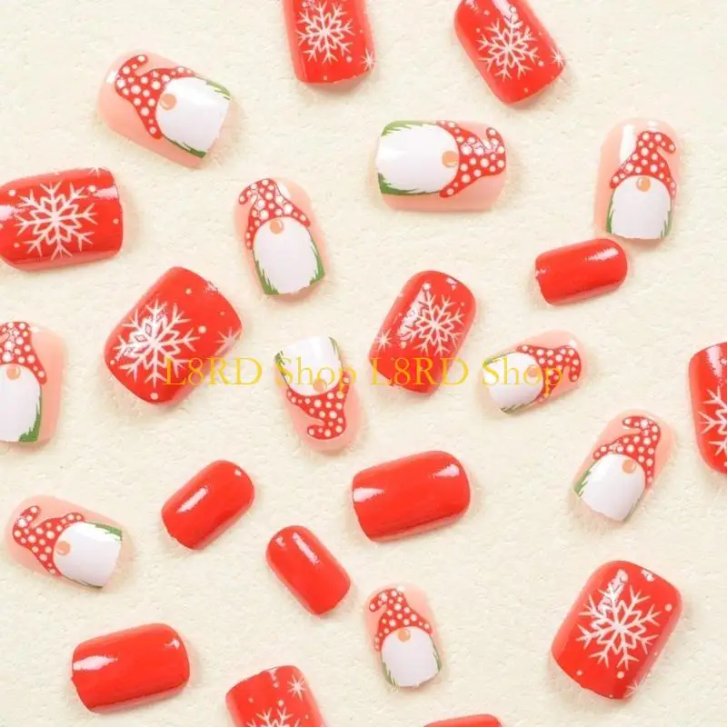 L8RD Christmas Press On Nails Short Square Artificial Nails Santa False Nails