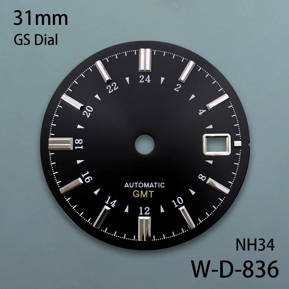 31mm 빅 S G S 로고 GMT 다이얼 NH35/NH34/4R/7S 무브먼트 선버스트/매트 고품질 시계 수정 액세서리