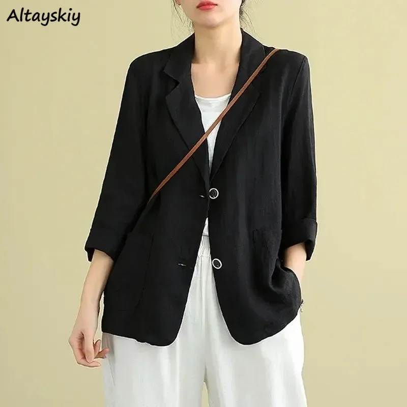 

Blazers Women Solid Loose Fit Cozy All-match Korean Fashion Causal Long Sleeve Office Lady Literary Retro Spring Summer Coats