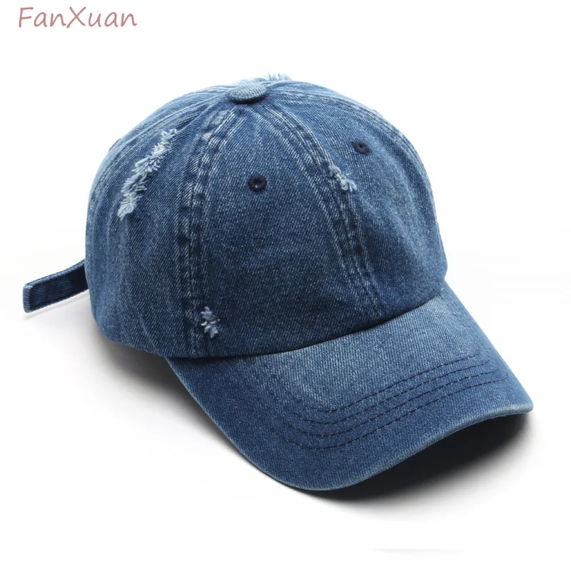 

Denim Cotton Baseball Cap Distressed Ripped Unisex Style High Quality Trucker Hats Men Women