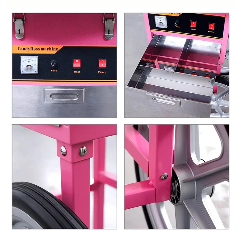 

Electric Cotton Candy Machine with Cart Commercial Candy Floss Maker Stainless Steel Fancy Brushed Cotton Candy Machi Customized