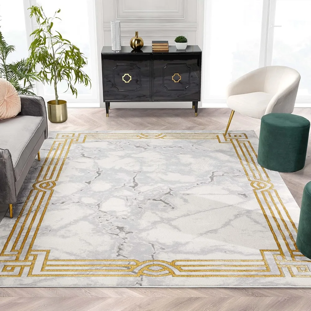 

Collection Grey Gold & Ivory Marble Border Elegant & Soft 9x13 Area Rug Perfect for Bedroom & Living Room Durable