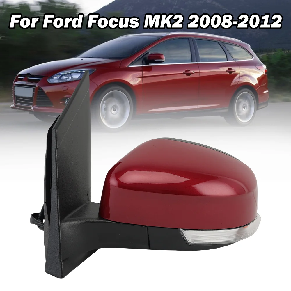 

6 Wires Side Rearview Mirror Assembly For Ford Focus Mk2 2008-2011 Wine Red Manual Folding Heated Door Mirror Cars Accessories