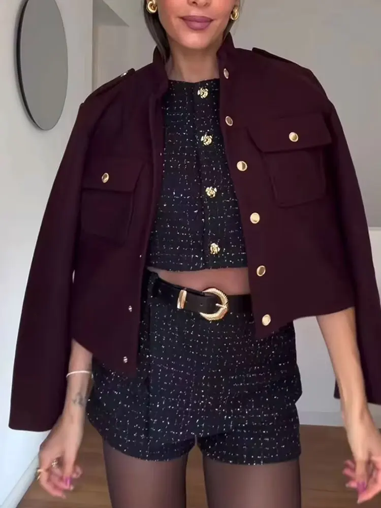 HH Female Street Fashion Jackets For 2024 Autumn Fashion Long Sleeves Lapel Single Breasted Solid With Pockets Causal Coats