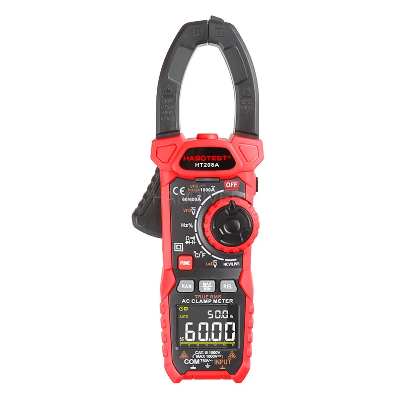 HT206 AC Digital Clamp Meter Multimeter Pinza Amperimetrica True RMS High Precision Capacitance NCV Ohm Hz Tester