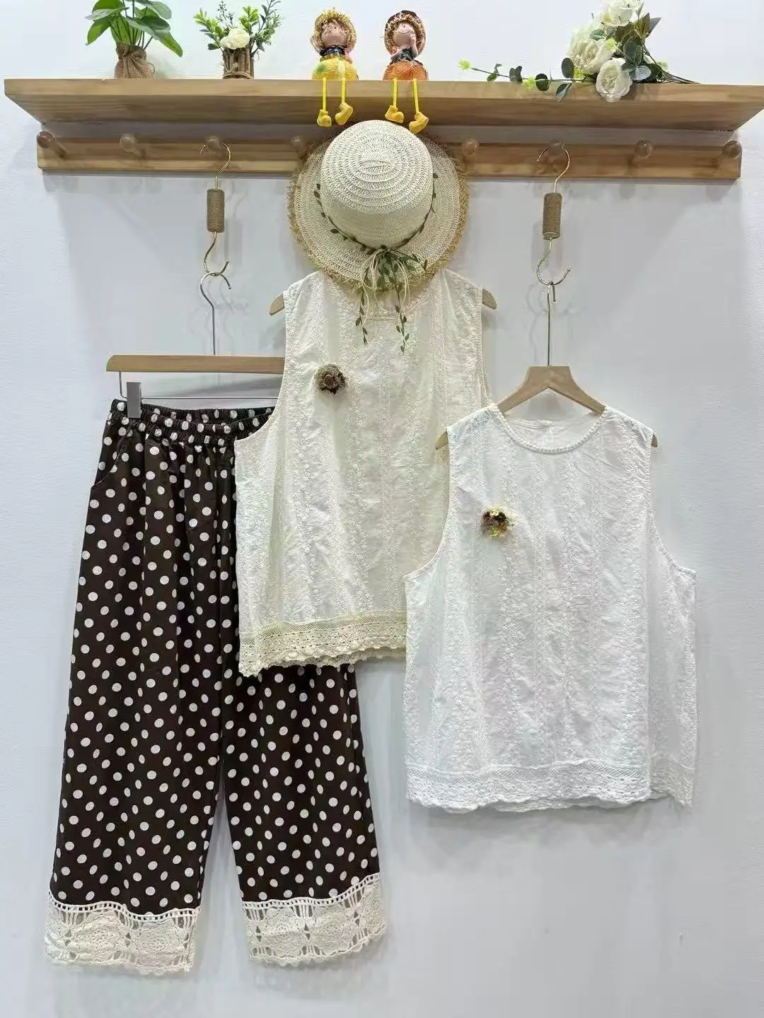 

Bust 114cm mori girl summer Japanese style sweet white beige lace embroider shirts and blouses for women boho tops