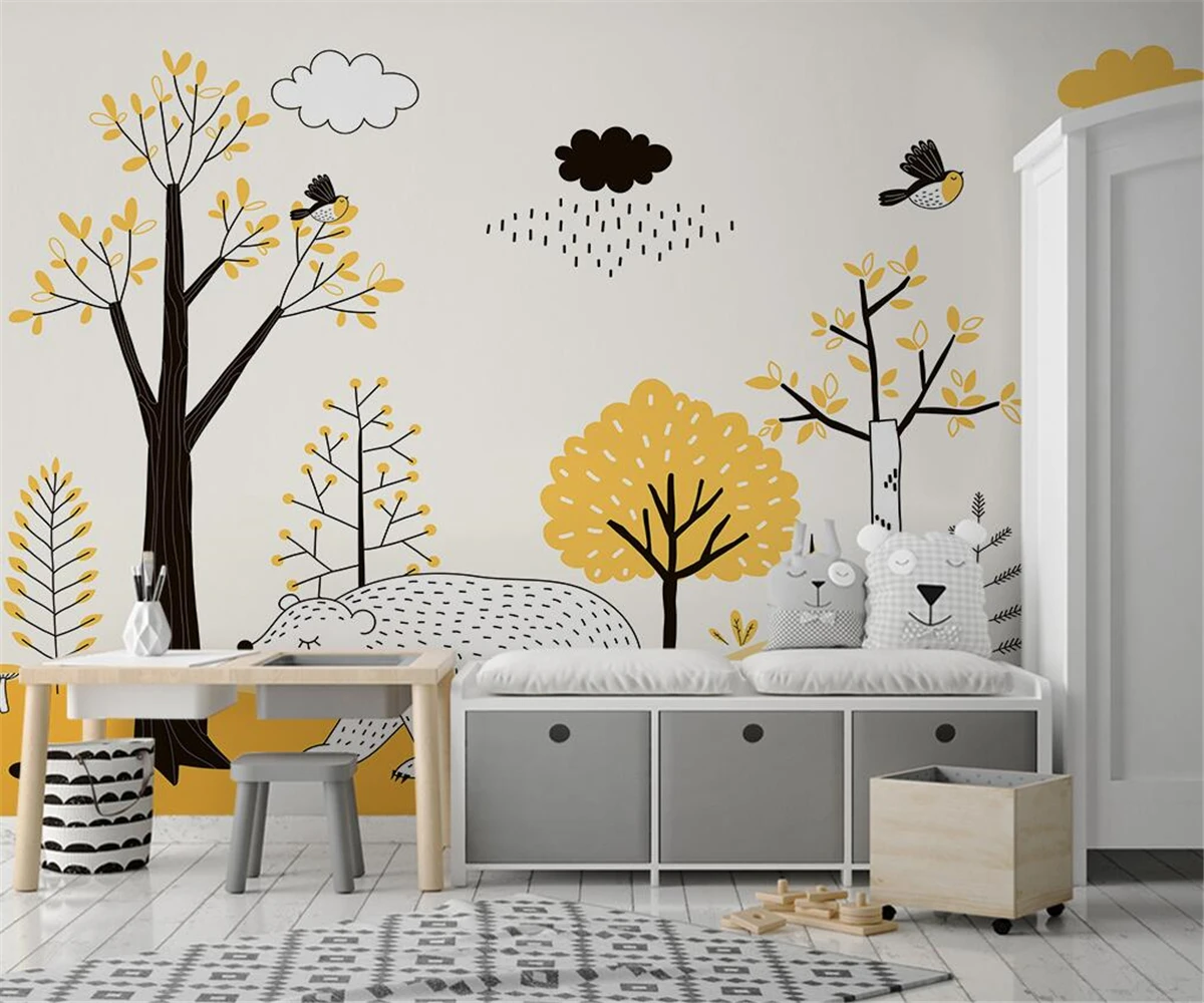 

Custom wallpaper 3d photo murals Nordic cartoon forest animal children's room background wall wallpaper mural papier peint