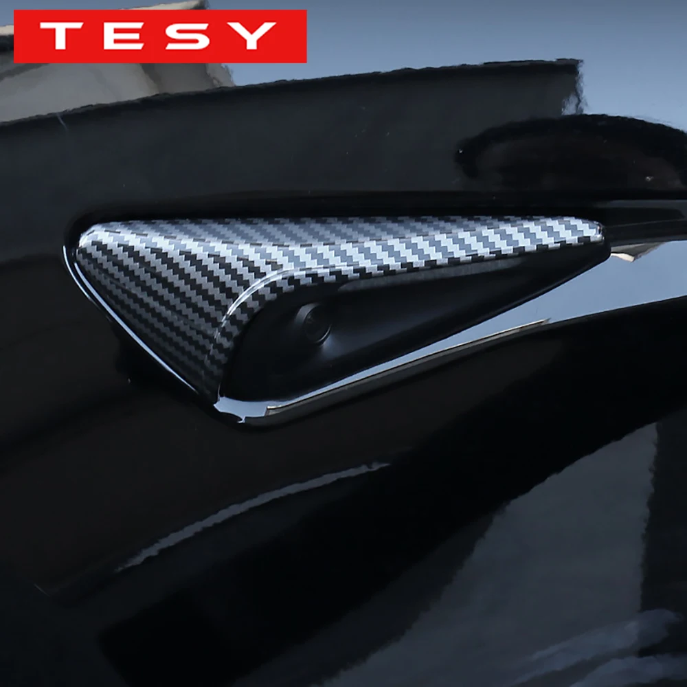TESY For Tesla Model YL Y Juniper Launch Model 3 Highland Side Camera Cover Lens Protector Shiny Matte Carbon Fiber Pattern