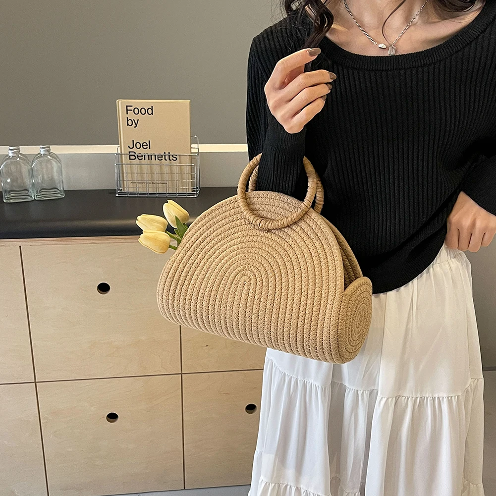 Handwoven Clutch Purse Chic Cotton Rope Shoulder Purse Holiday Travel Handbag Vacation Bag for Women and Girls