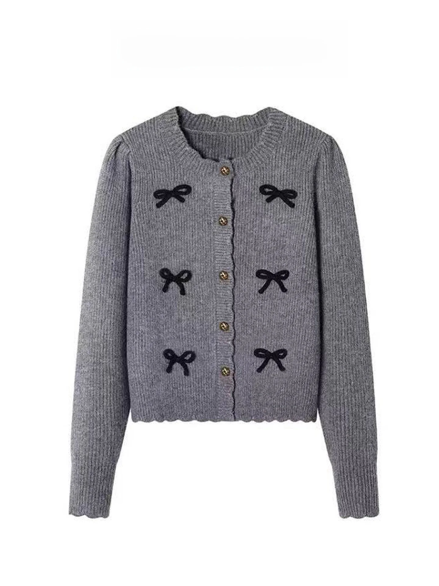 

Korean Style Grey Knot Sweater Cardigan Women's Spring Autumn New Sweet Match Knitted Top Fashion Commute Soft