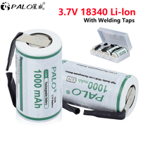 PALO 3.7V 18340 Rechargeable Battery 1000mAh 18340 18350 Lithium ion Batteries With Weld Tap for Electric Flashlight Toothbrush