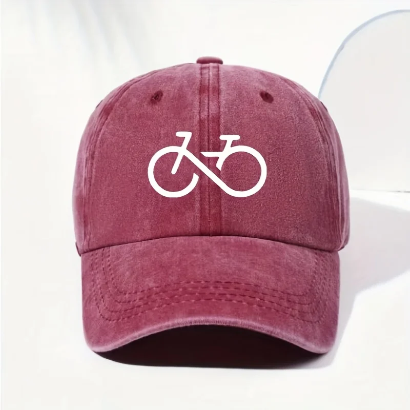 Vintage bicycle printed baseball cap with white geometric design for running, hiking, and casual street style