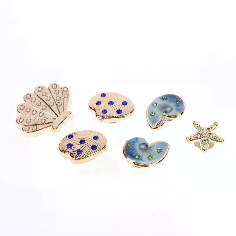16Pcs/Set DIY Starfish Shoe Charms Bling Conch Shoes Buckle Decorations Removable Shell Shoe Clips Accessories
