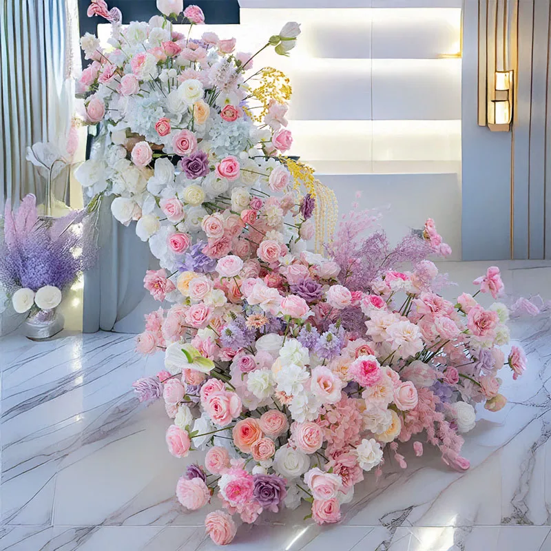 

Dreamy Pink Artificial Rose Trailing Waterfall Floral Arrangement Internet Famous Hotel Dining Table Decoration Long TableFlower