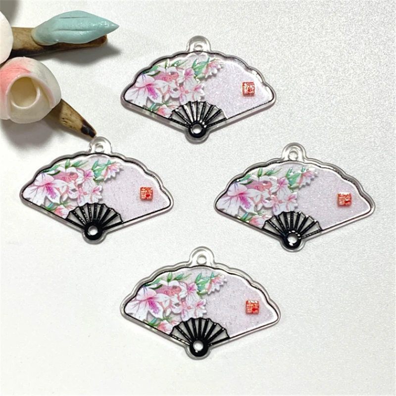 10 Pieces New Creative Acetic Acid Flower Fan Charms Connectors Diy Pendant Earrings Hairpin Jewelry Making Resin Accessories