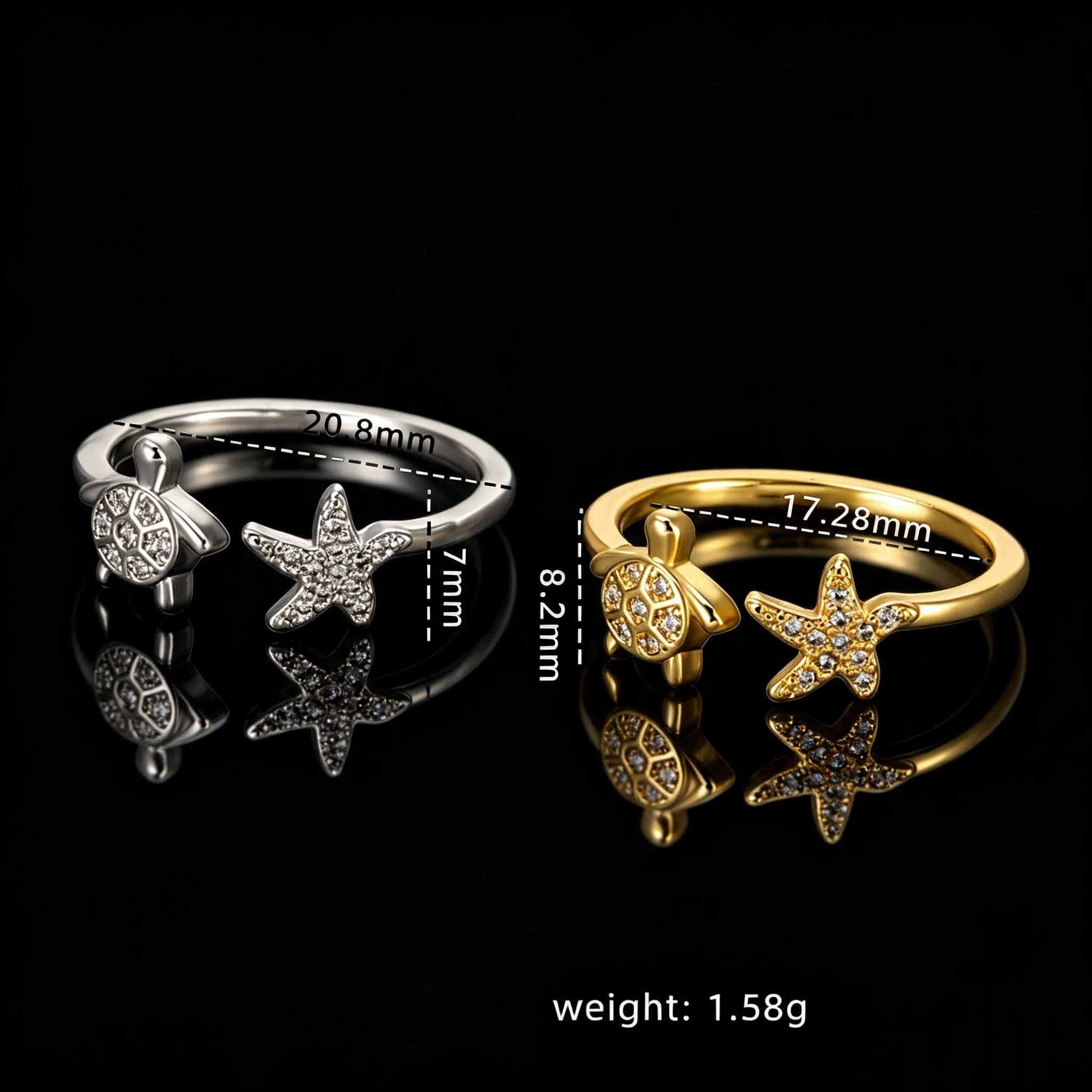 new turtle starfish animal open adjustable vintage ring