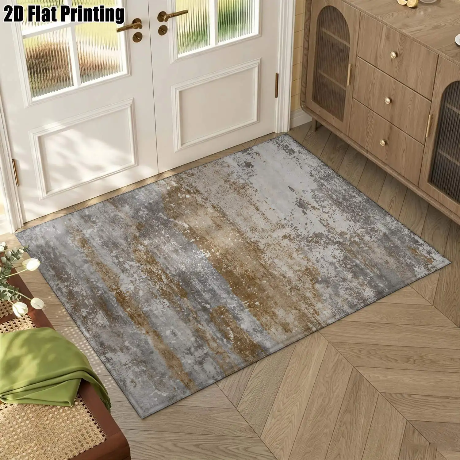 1Pc 2D Printed Carpet: Gray-Brown Abstract Art Patterns, Nordic/Modern Minimalist/European/Vintage Style, Multi-Size, Machine Washable, for Living Room, Bedroom, Dining Room, Entrance, Study, Home Decor
