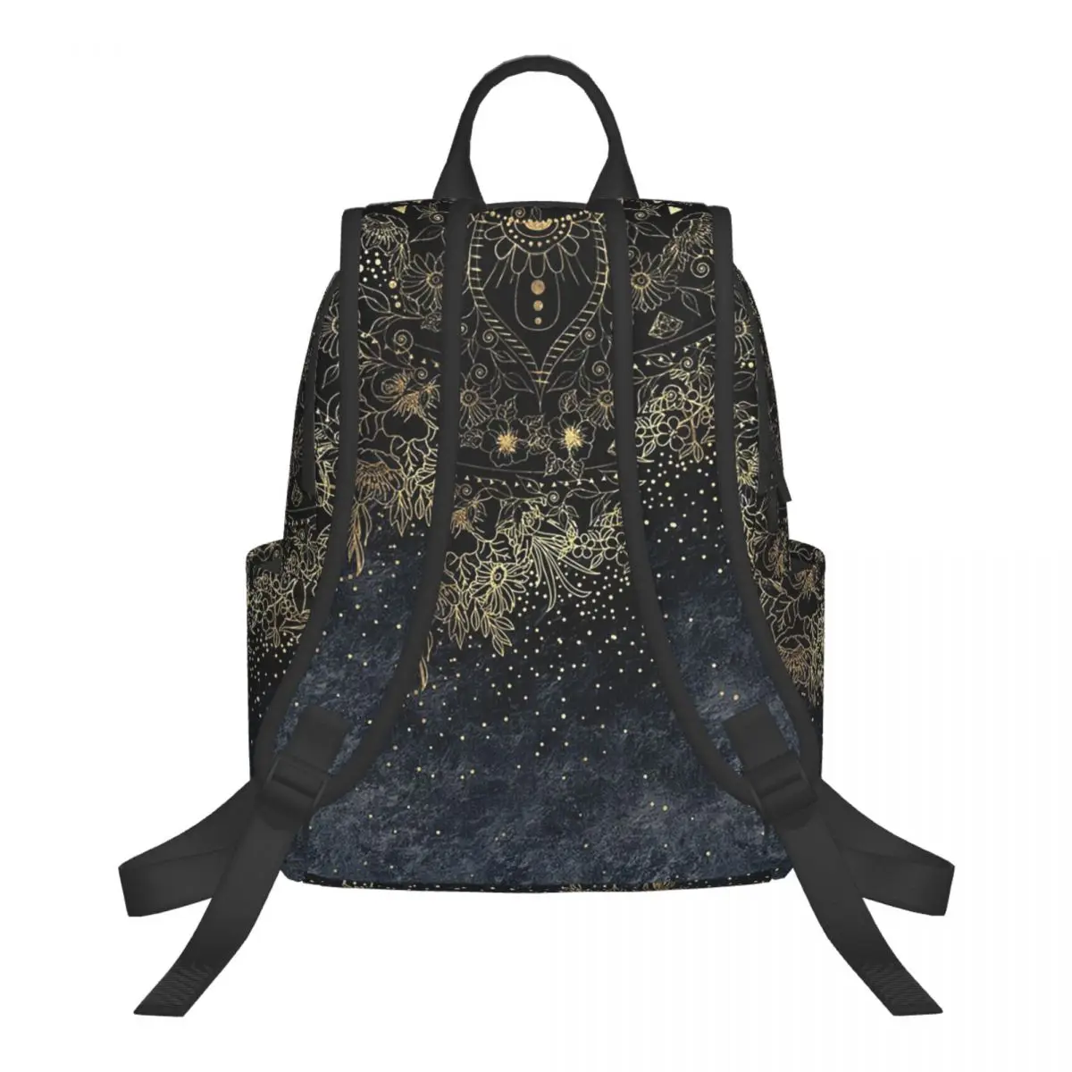 Blue Gold Mandala Floral Student Backpack School Bag Hiking Travel Daypack for Boys Girls Bookbag Shoulder Bags