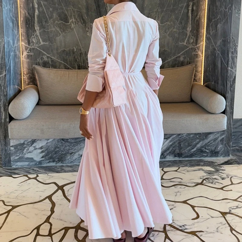 ชุดเซ็ตเสื้อแขนยาวเอวสูงและกระโปรงทรงสวยหรู สีพื้น เรียบง่าย สไตล์ลำลอง สำหรับสาวๆ ใส่ไปทำงานหรือไปงานปาร์ตี้