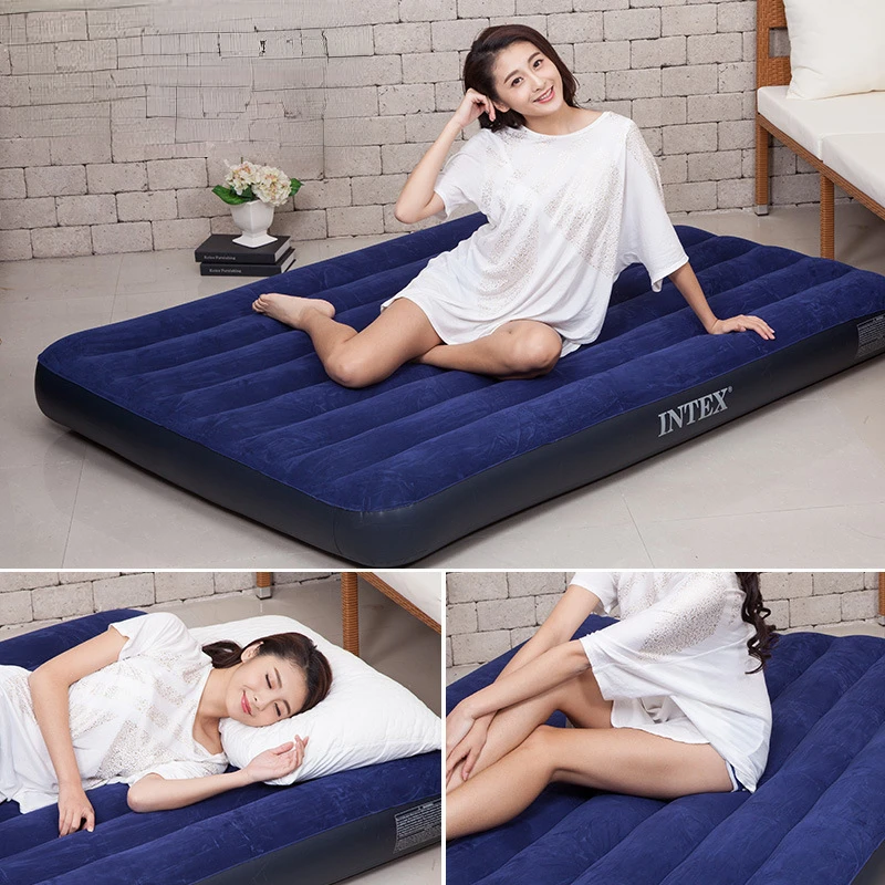 Airbed household outdoor single double air bed plus-sized thickened blue folding inflatable convenient mattress