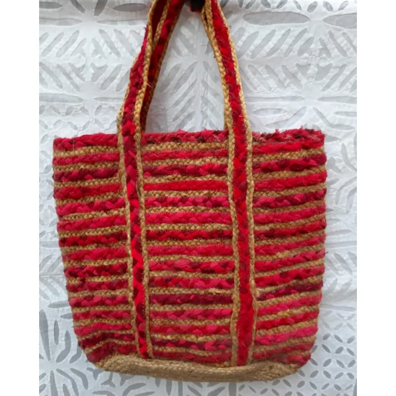 

Handmade Women's Beach Tote Bag Side Bag with Indian Woven Jute Cotton Shoulder Bag