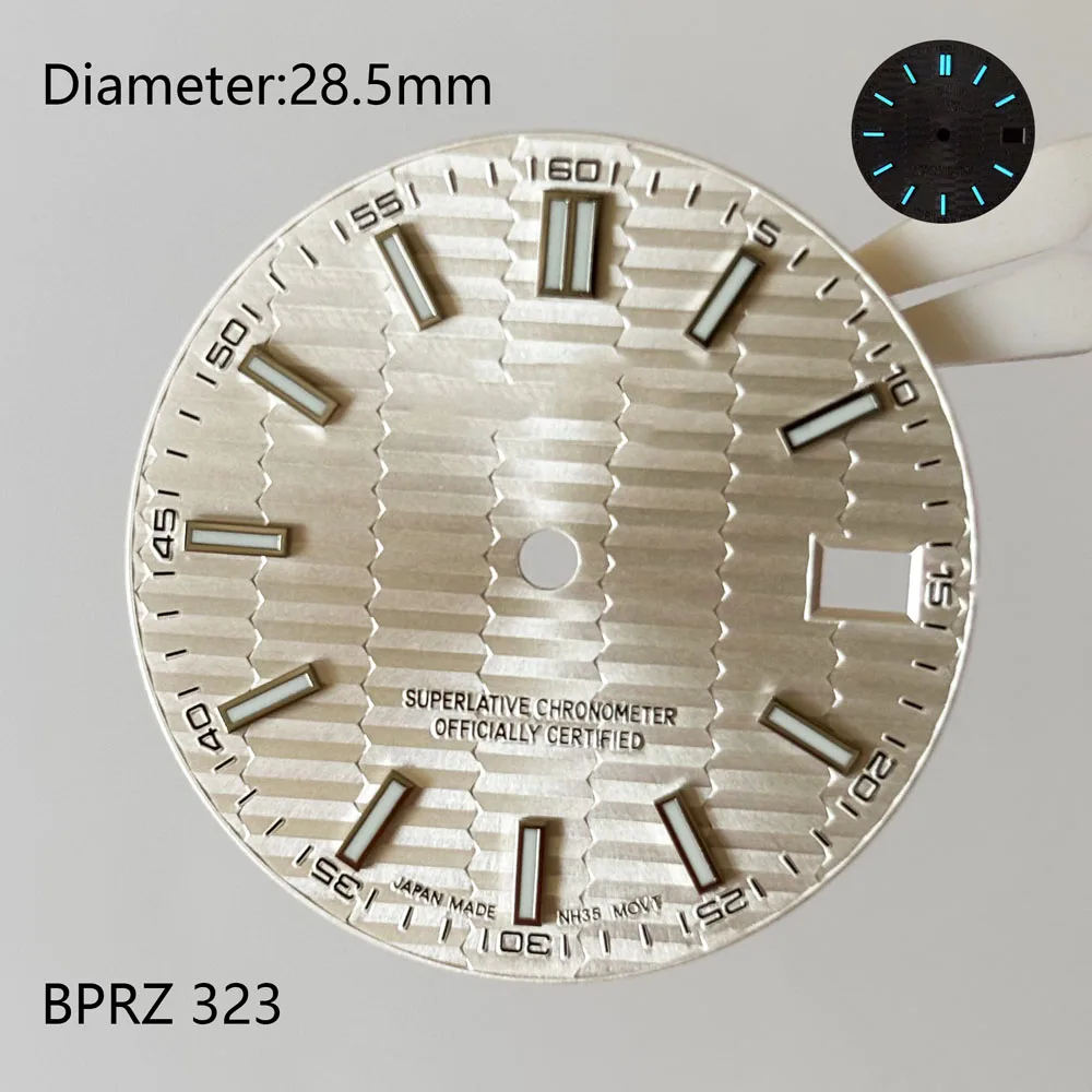 New 28.5 mm cross-grain blue-green luminous NH series dial 35 dial watch accessories watchmods