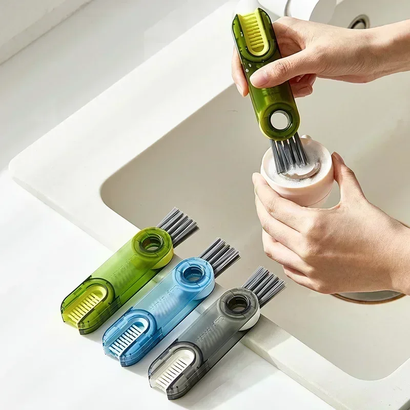 1pc Cleaning Brush Three in One Cup Brush Water Cup Cleaning Artifact Thermos Bottle Gap U-shaped Cup Mouth Cup Lid Brush