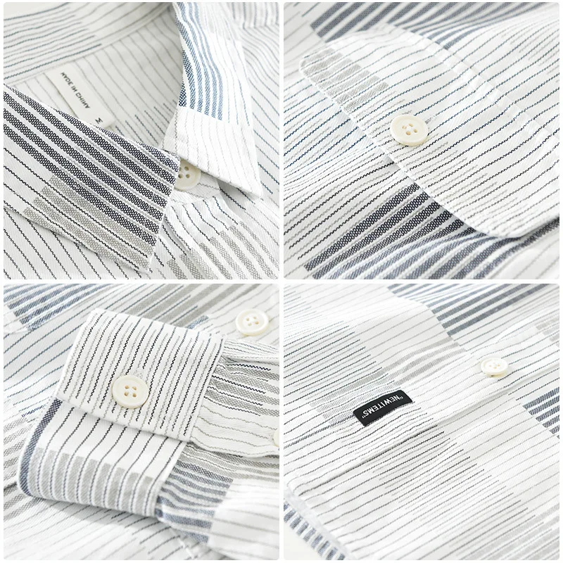 2024 Autumn New Big Pockets Striped 100% Cotton Shirts for Men Clothing Casual Loose Long Sleeve Men Shirts CM7321