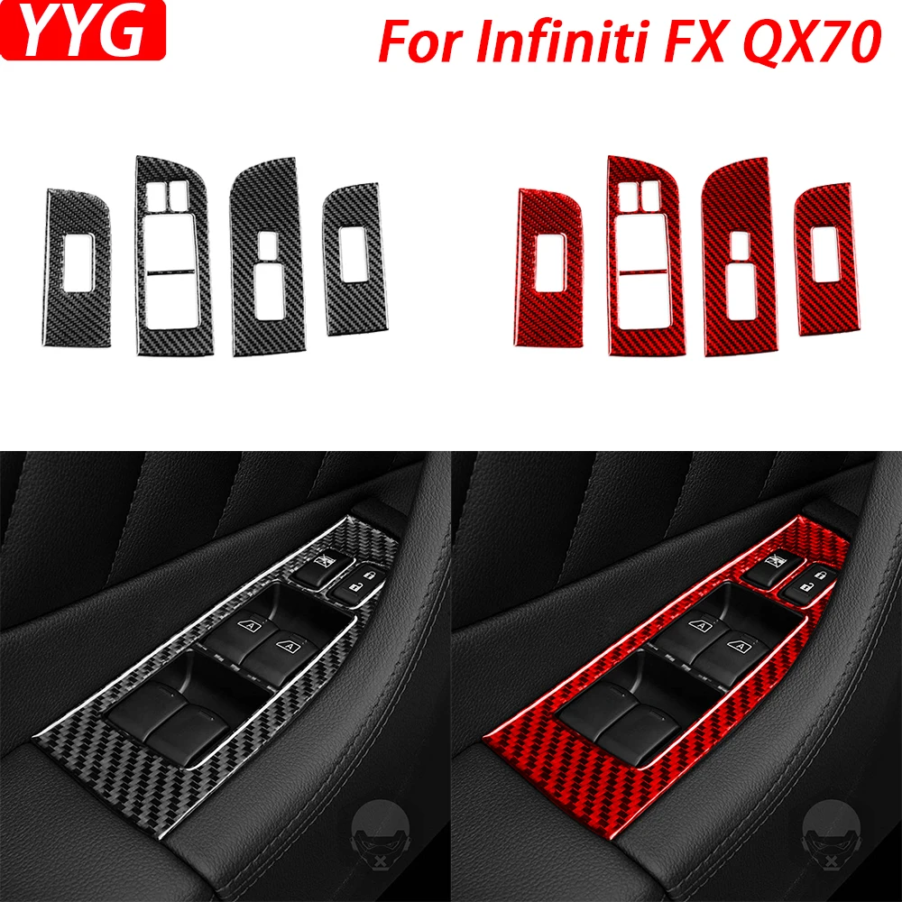 

For Infiniti FX 2009-2013 QX70 2014-2022 Real Carbon Fiber Window Lift Control Panel Trim Cover Car Intrior Accessories Sticker