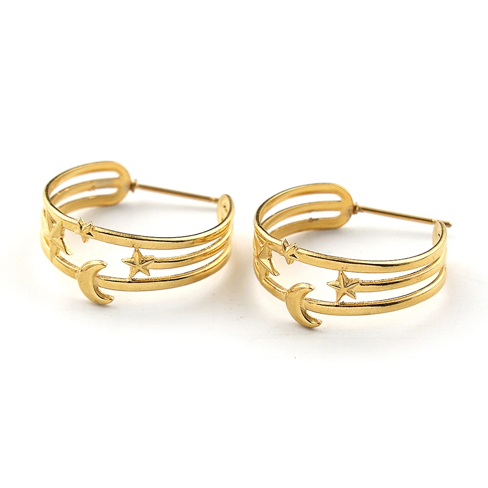 Minimalist Multi-layer Crescent Moon Star Hoop Earrings For Women Stainless Steel Gold Plated Vintage C-shape Earring Jewelry
