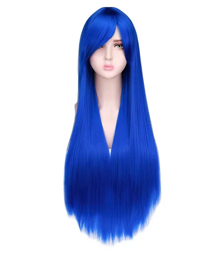 Anime Fairy Tail Long Blue Straight Women’s Wendy Marvell Cosplay Long Straight Synthetic Hair Dark Blue Cos Wigs Peruca Pelucas